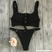 RAISINGTOP 2018 Style Ladies Bikini Set Swimwear Separates Push-Up Padded Solid Button Swimsuit Beachwear Adjustable Black B079PLT6Q8
